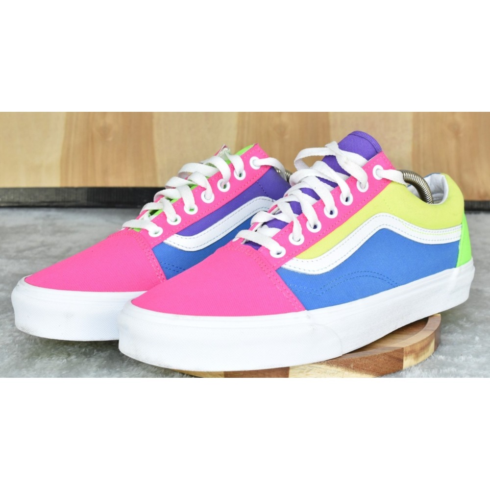 Vans Old Skool Men Shoes Size 10.5 Multi Color Block Canvas Neon Skate Sneakers